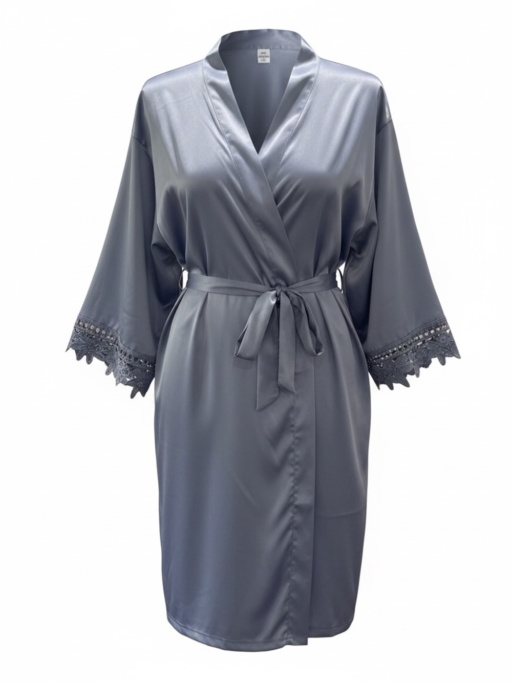 Junior Bridesmaid Satin Robe Dusty Blue Lace Trim Wedding Getting Ready Robe